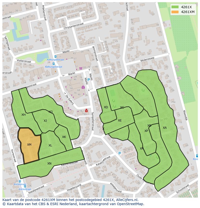 Afbeelding van het postcodegebied 4261 XM op de kaart.