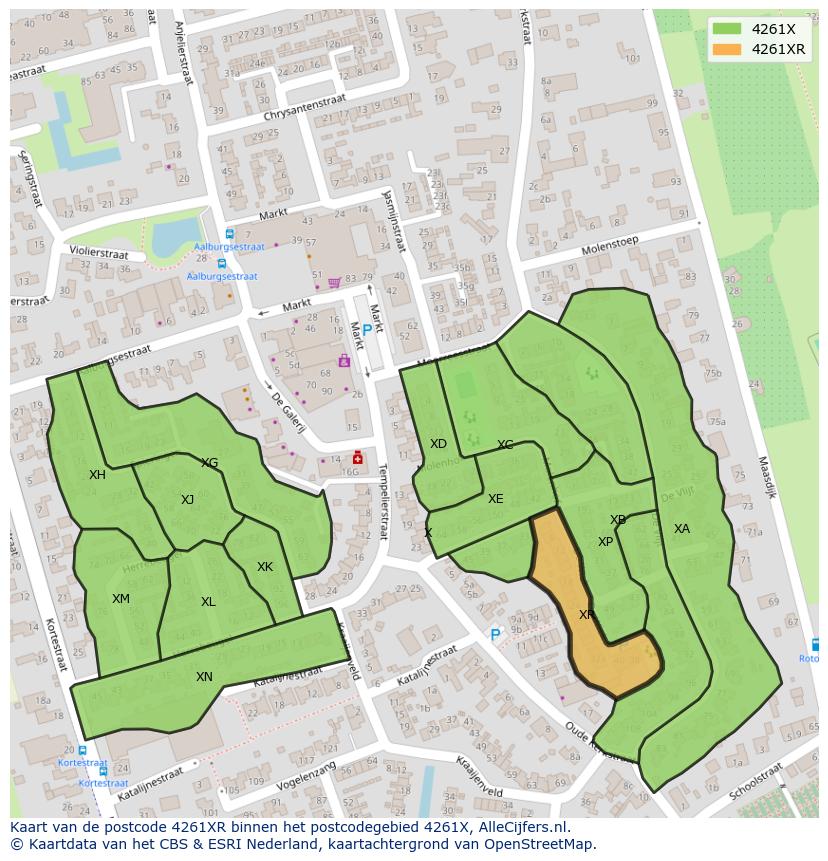 Afbeelding van het postcodegebied 4261 XR op de kaart.