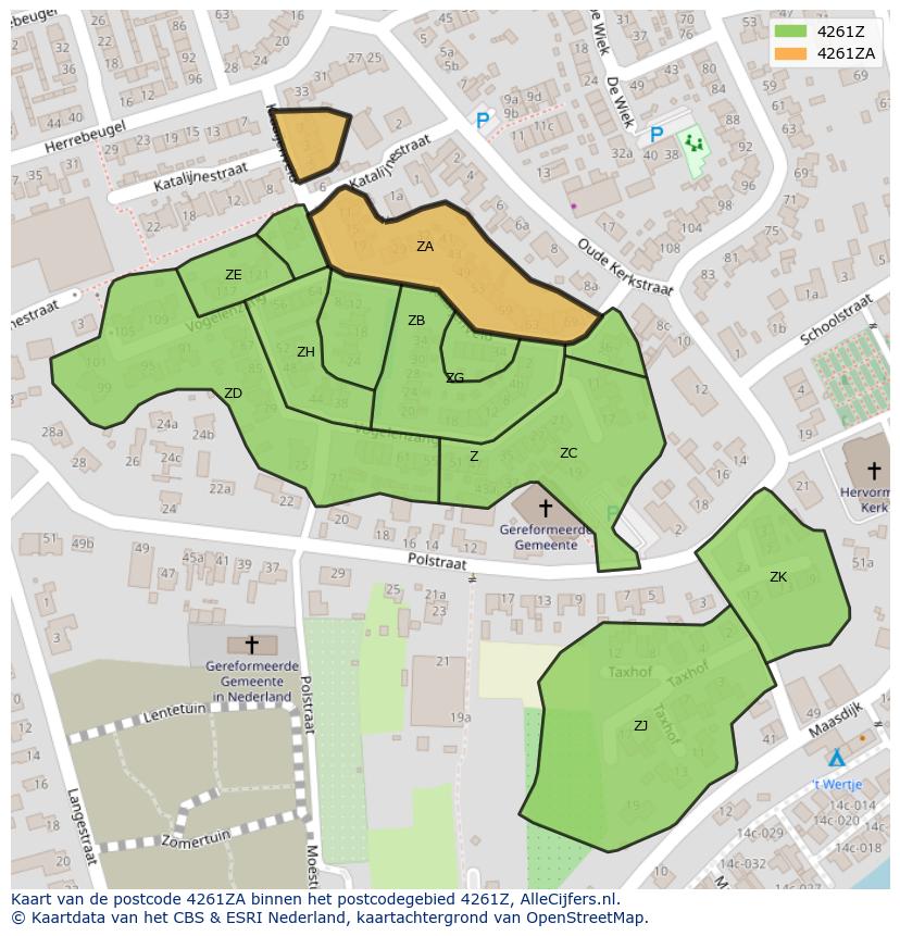 Afbeelding van het postcodegebied 4261 ZA op de kaart.