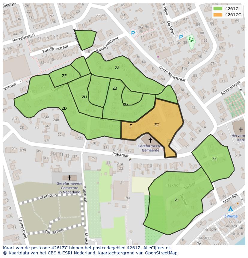 Afbeelding van het postcodegebied 4261 ZC op de kaart.