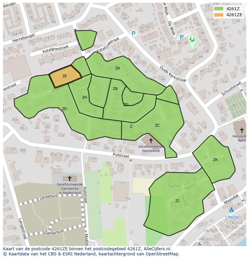 Afbeelding van het postcodegebied 4261 ZE op de kaart.