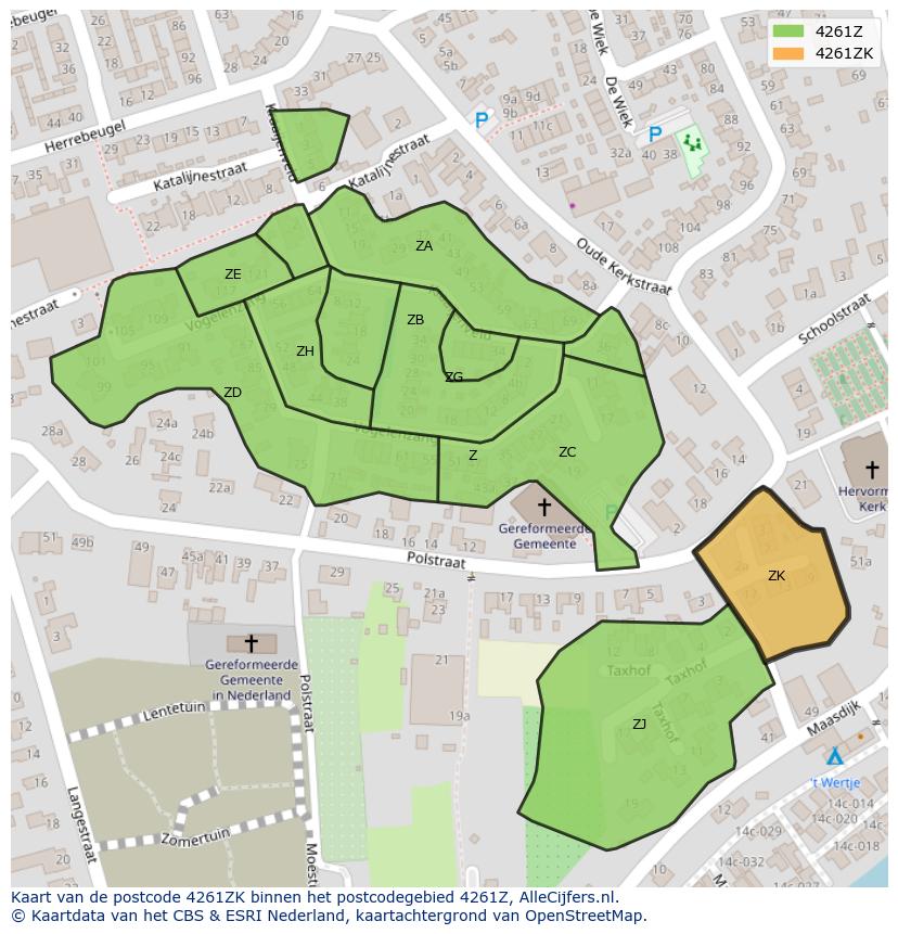 Afbeelding van het postcodegebied 4261 ZK op de kaart.