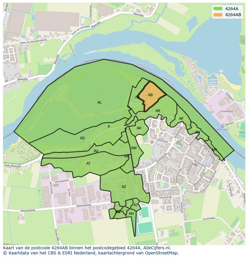 Afbeelding van het postcodegebied 4264 AB op de kaart.