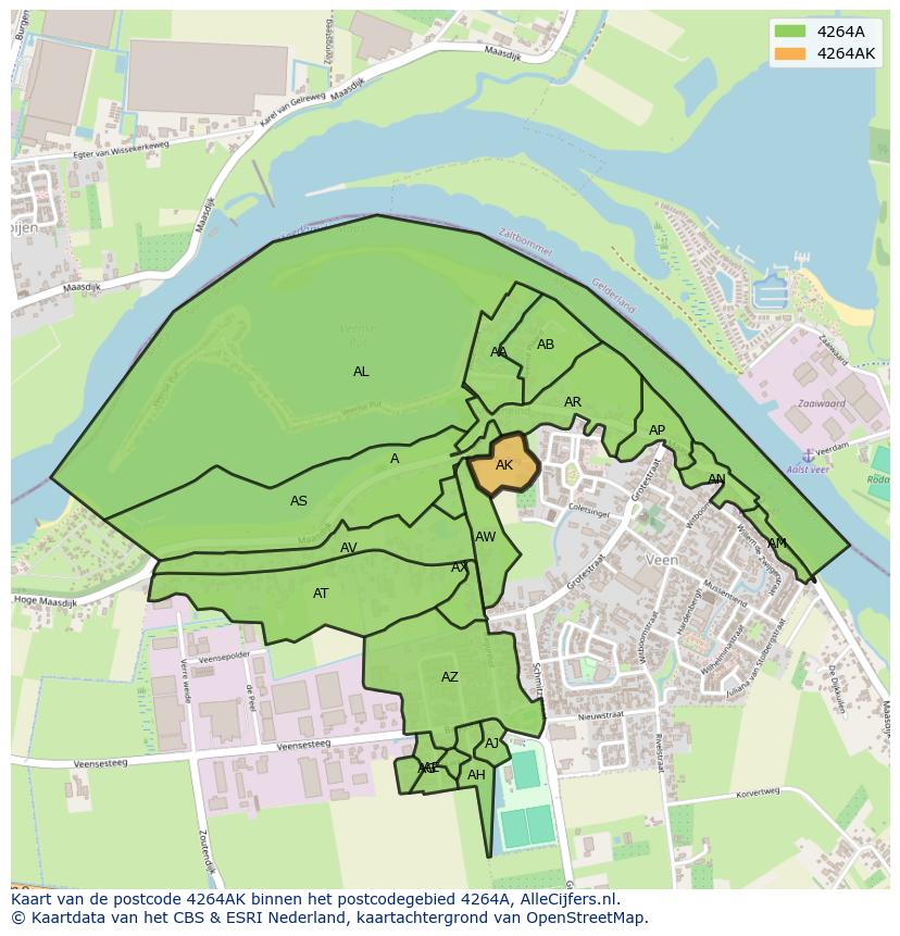 Afbeelding van het postcodegebied 4264 AK op de kaart.