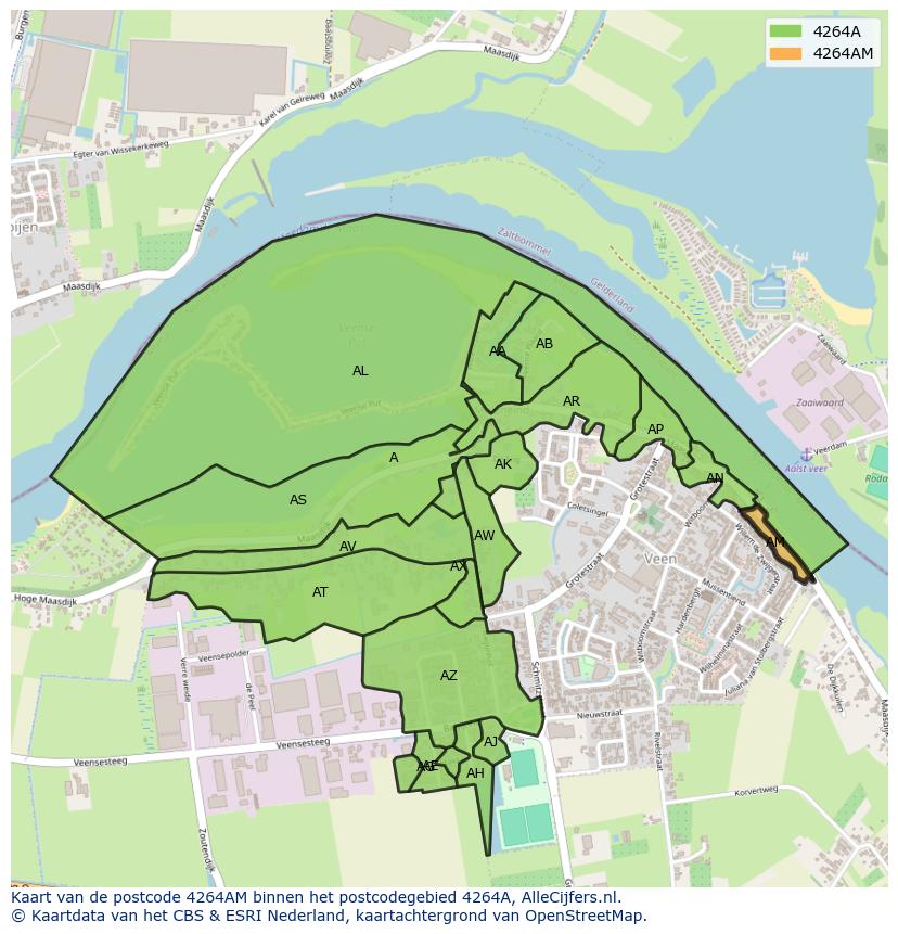 Afbeelding van het postcodegebied 4264 AM op de kaart.