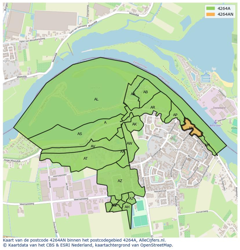 Afbeelding van het postcodegebied 4264 AN op de kaart.