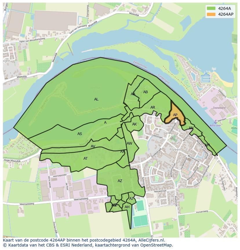 Afbeelding van het postcodegebied 4264 AP op de kaart.