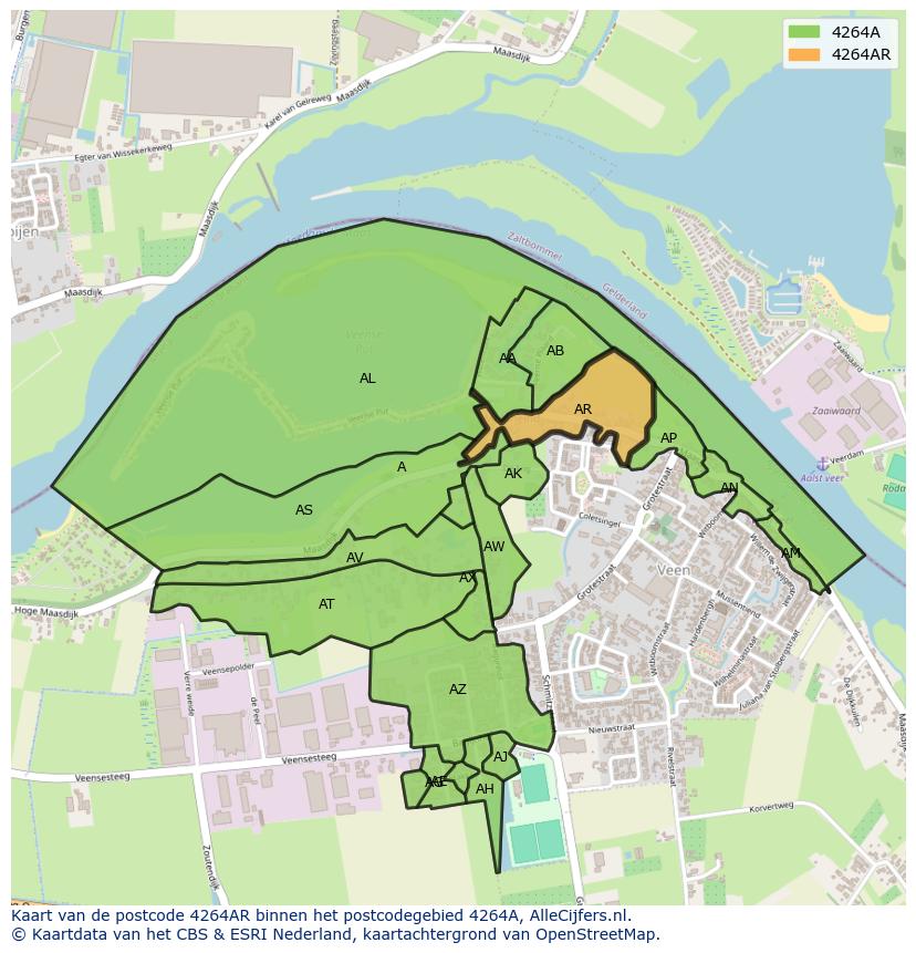 Afbeelding van het postcodegebied 4264 AR op de kaart.