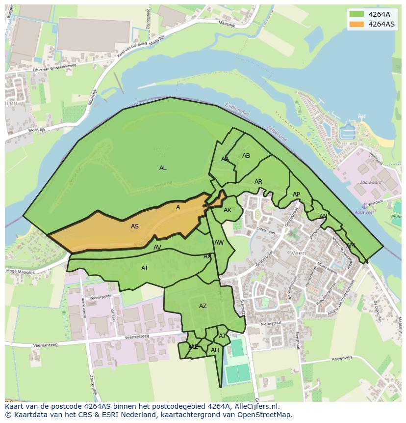 Afbeelding van het postcodegebied 4264 AS op de kaart.
