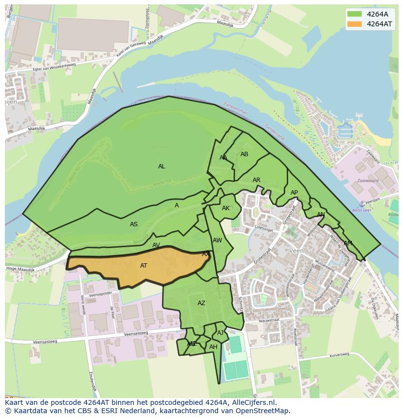 Afbeelding van het postcodegebied 4264 AT op de kaart.