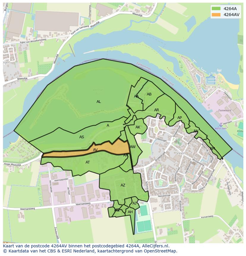Afbeelding van het postcodegebied 4264 AV op de kaart.