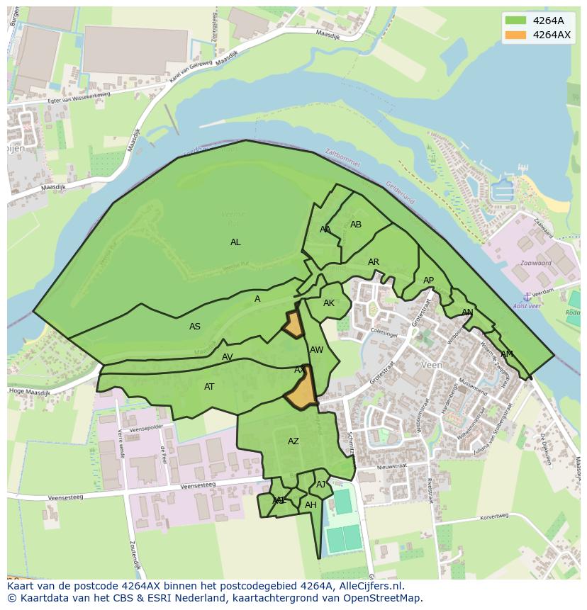 Afbeelding van het postcodegebied 4264 AX op de kaart.