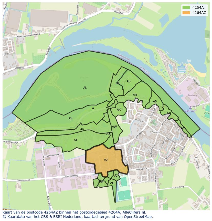 Afbeelding van het postcodegebied 4264 AZ op de kaart.