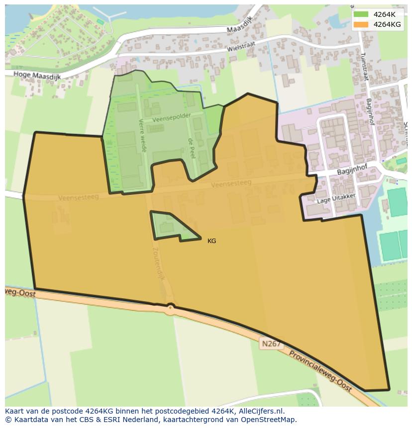 Afbeelding van het postcodegebied 4264 KG op de kaart.