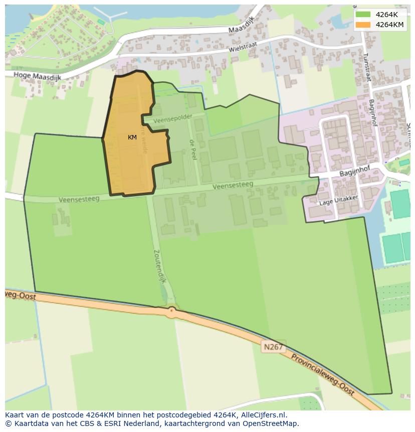 Afbeelding van het postcodegebied 4264 KM op de kaart.