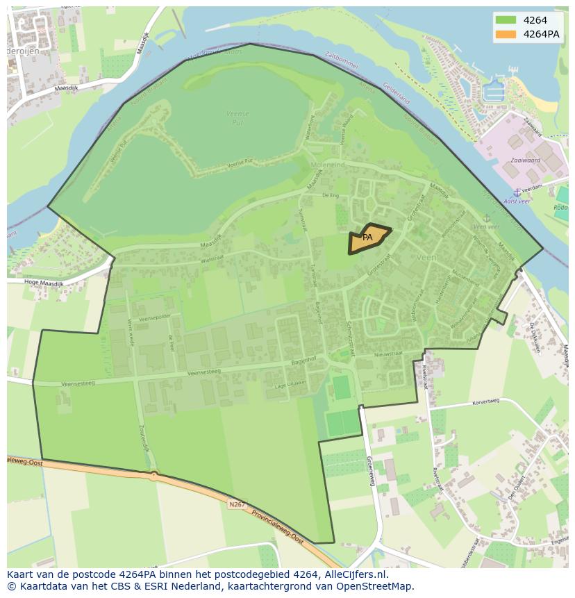 Afbeelding van het postcodegebied 4264 PA op de kaart.