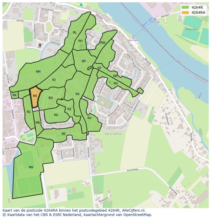 Afbeelding van het postcodegebied 4264 RA op de kaart.