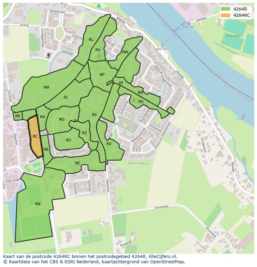 Afbeelding van het postcodegebied 4264 RC op de kaart.