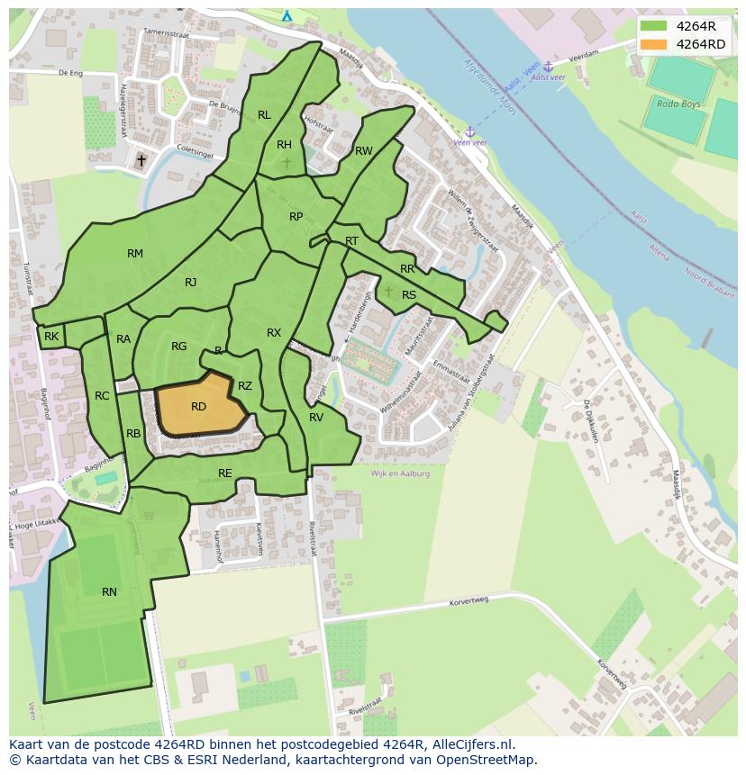 Afbeelding van het postcodegebied 4264 RD op de kaart.