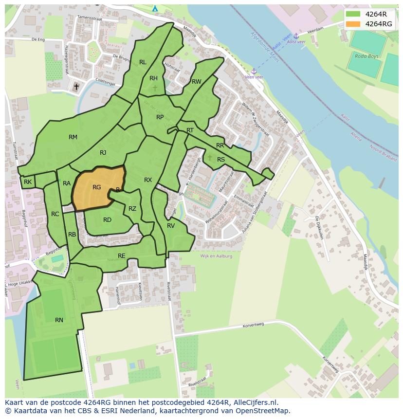 Afbeelding van het postcodegebied 4264 RG op de kaart.
