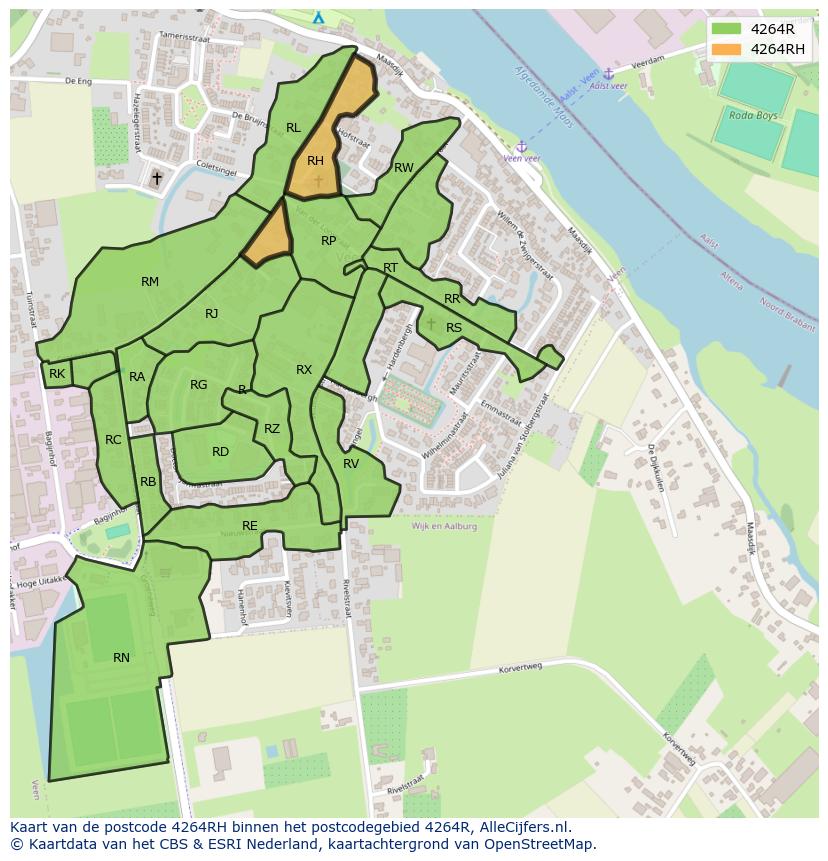 Afbeelding van het postcodegebied 4264 RH op de kaart.