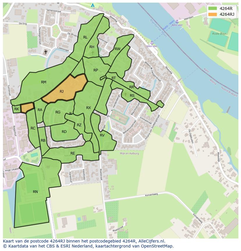 Afbeelding van het postcodegebied 4264 RJ op de kaart.