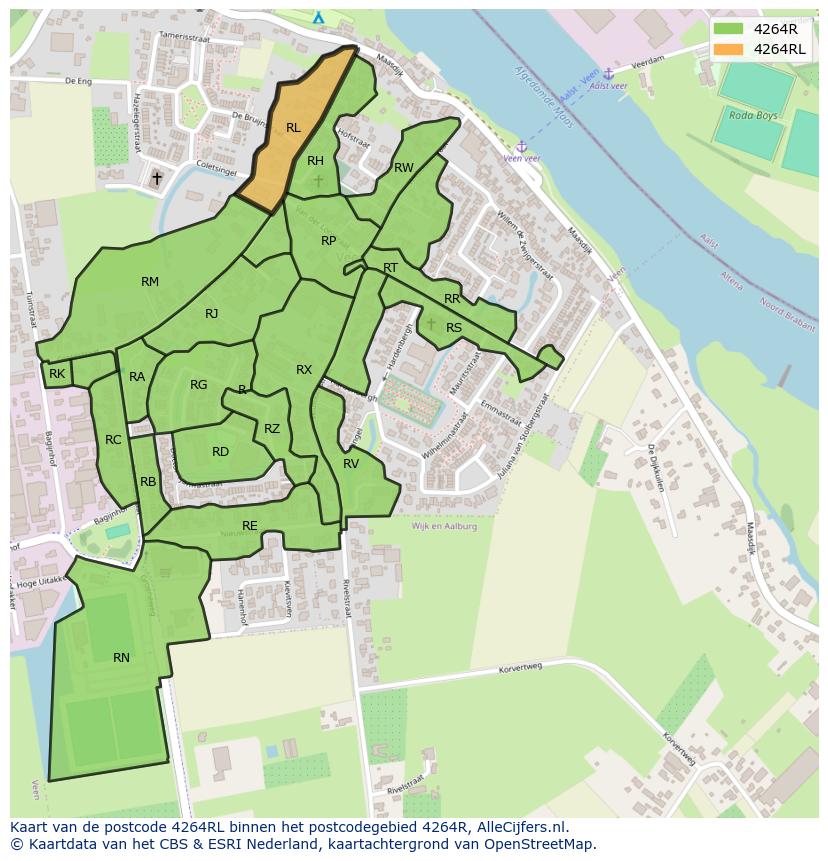 Afbeelding van het postcodegebied 4264 RL op de kaart.