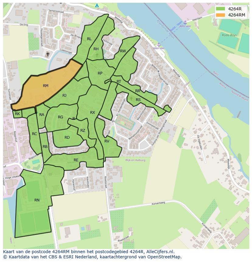 Afbeelding van het postcodegebied 4264 RM op de kaart.