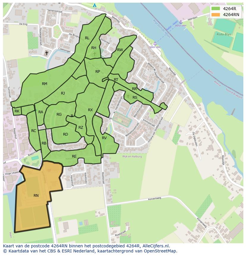 Afbeelding van het postcodegebied 4264 RN op de kaart.