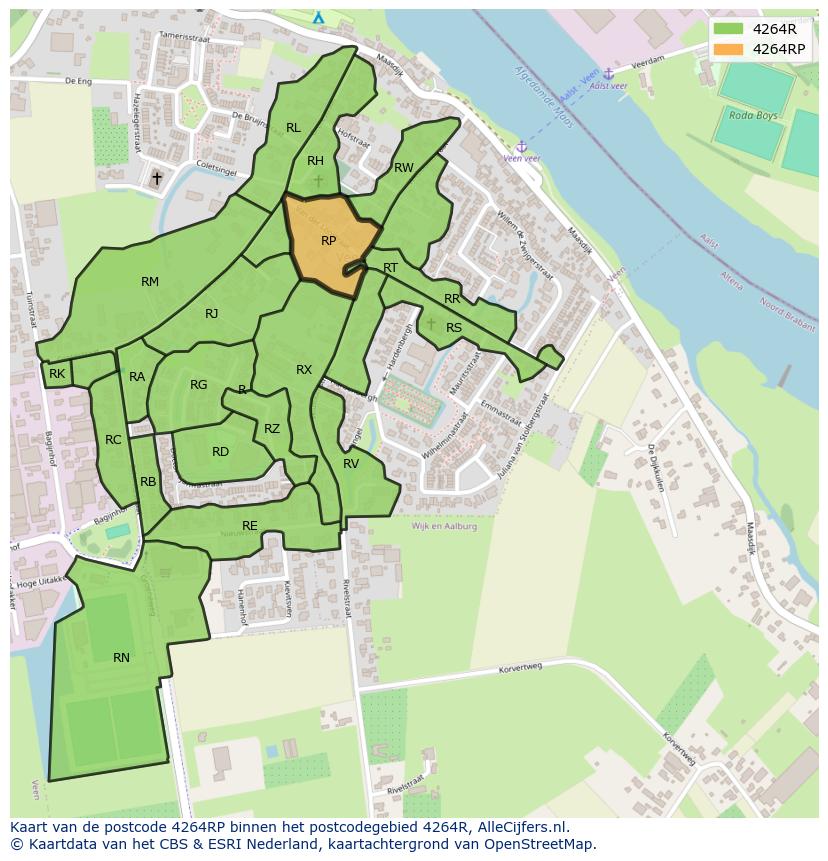 Afbeelding van het postcodegebied 4264 RP op de kaart.