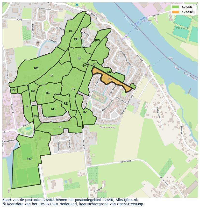 Afbeelding van het postcodegebied 4264 RS op de kaart.
