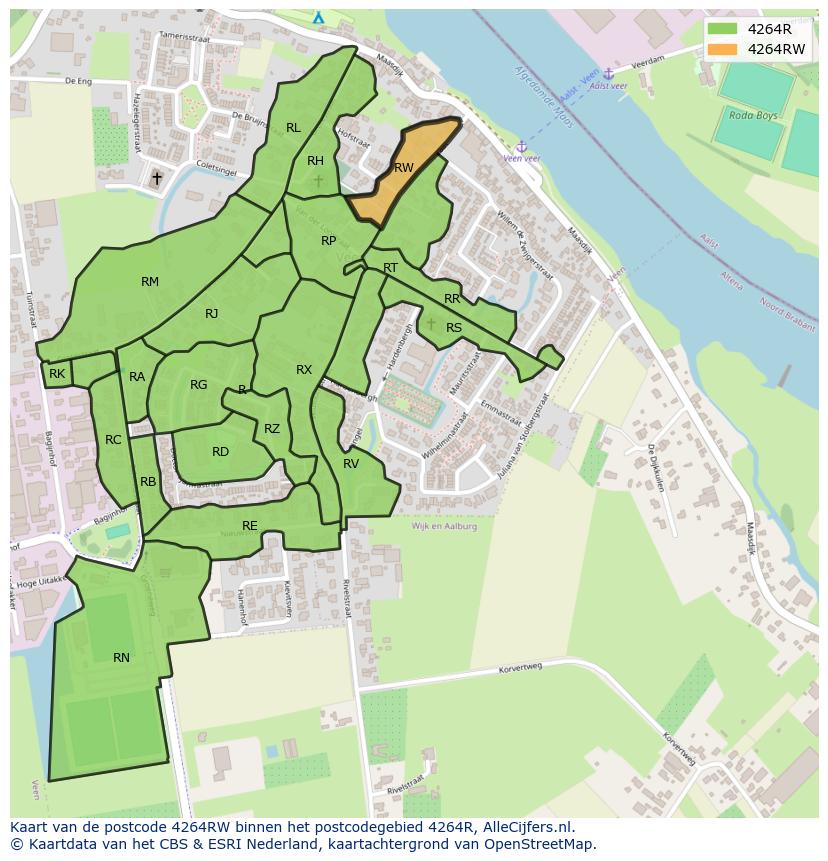 Afbeelding van het postcodegebied 4264 RW op de kaart.