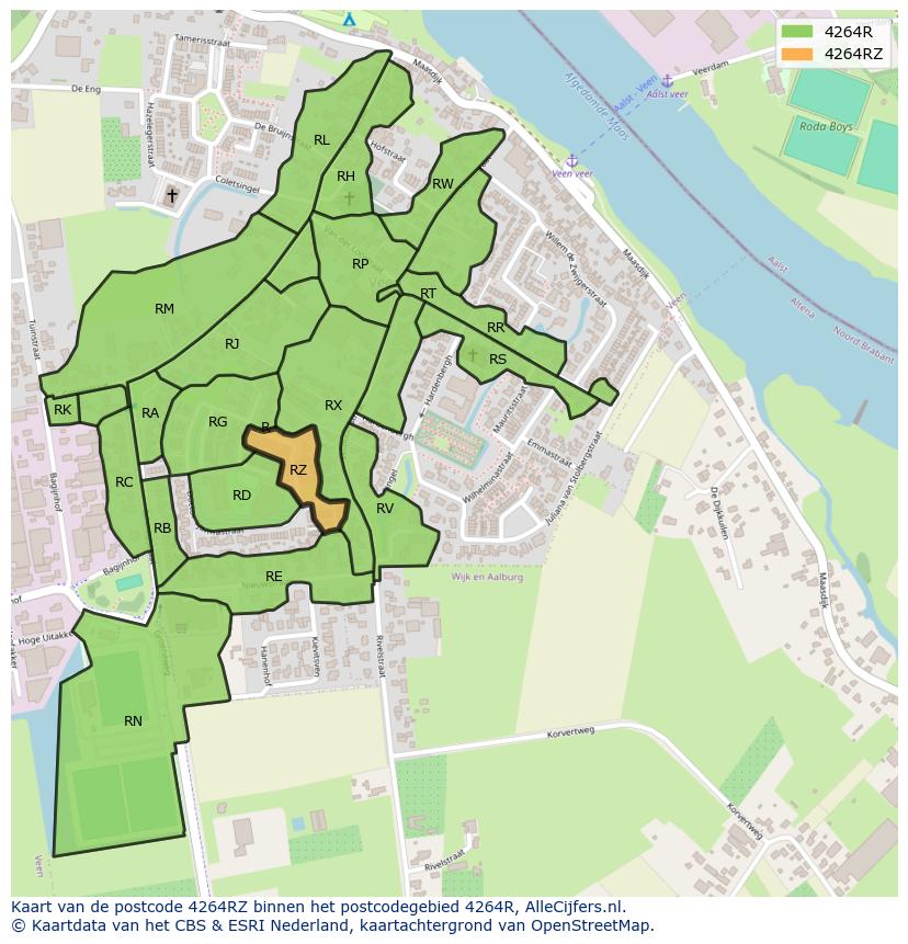 Afbeelding van het postcodegebied 4264 RZ op de kaart.