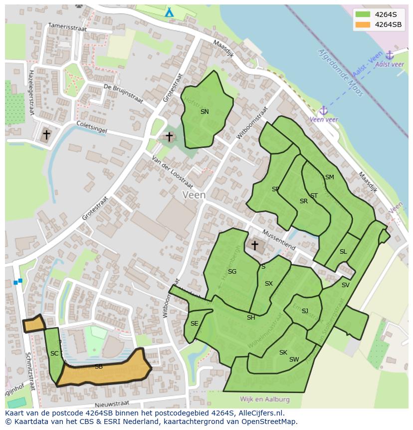 Afbeelding van het postcodegebied 4264 SB op de kaart.