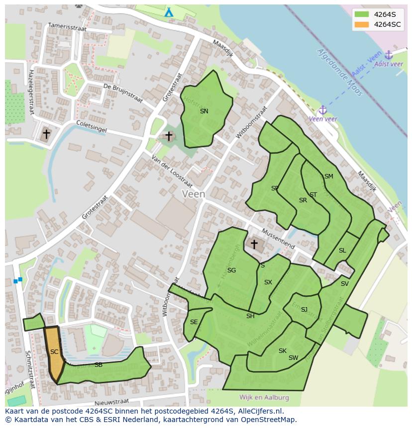 Afbeelding van het postcodegebied 4264 SC op de kaart.