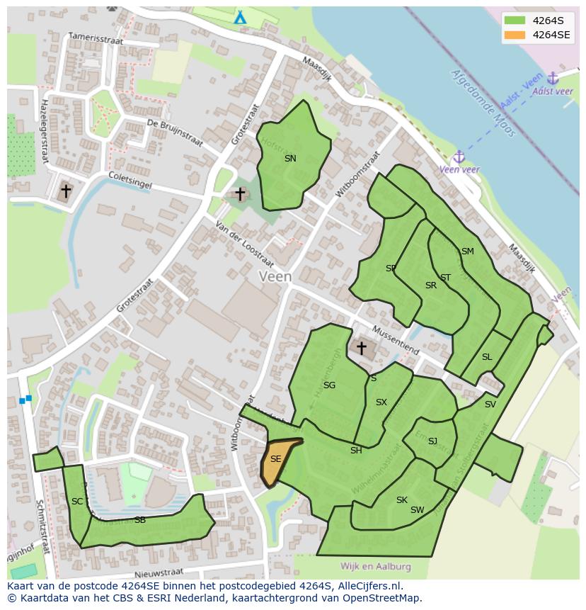 Afbeelding van het postcodegebied 4264 SE op de kaart.
