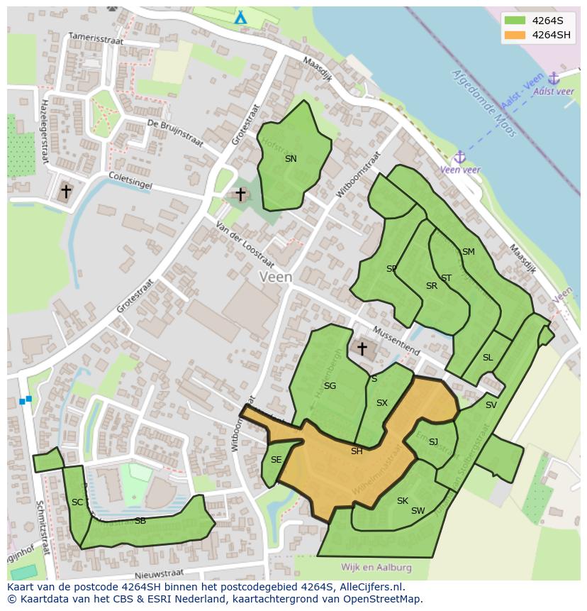 Afbeelding van het postcodegebied 4264 SH op de kaart.