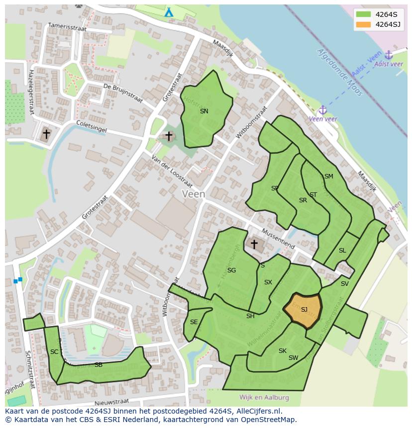 Afbeelding van het postcodegebied 4264 SJ op de kaart.