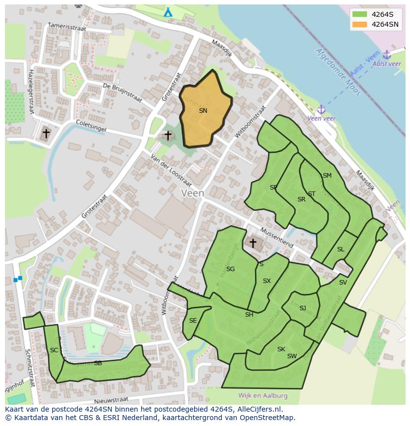Afbeelding van het postcodegebied 4264 SN op de kaart.