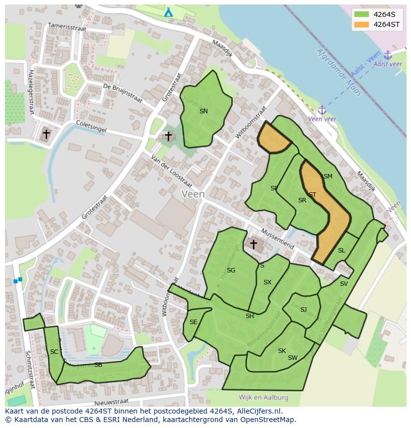 Afbeelding van het postcodegebied 4264 ST op de kaart.