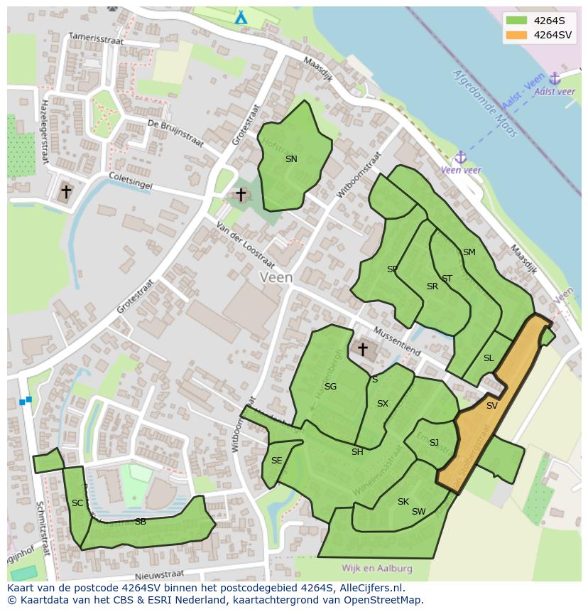 Afbeelding van het postcodegebied 4264 SV op de kaart.