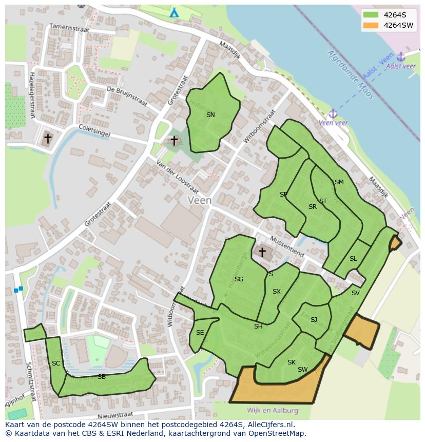 Afbeelding van het postcodegebied 4264 SW op de kaart.