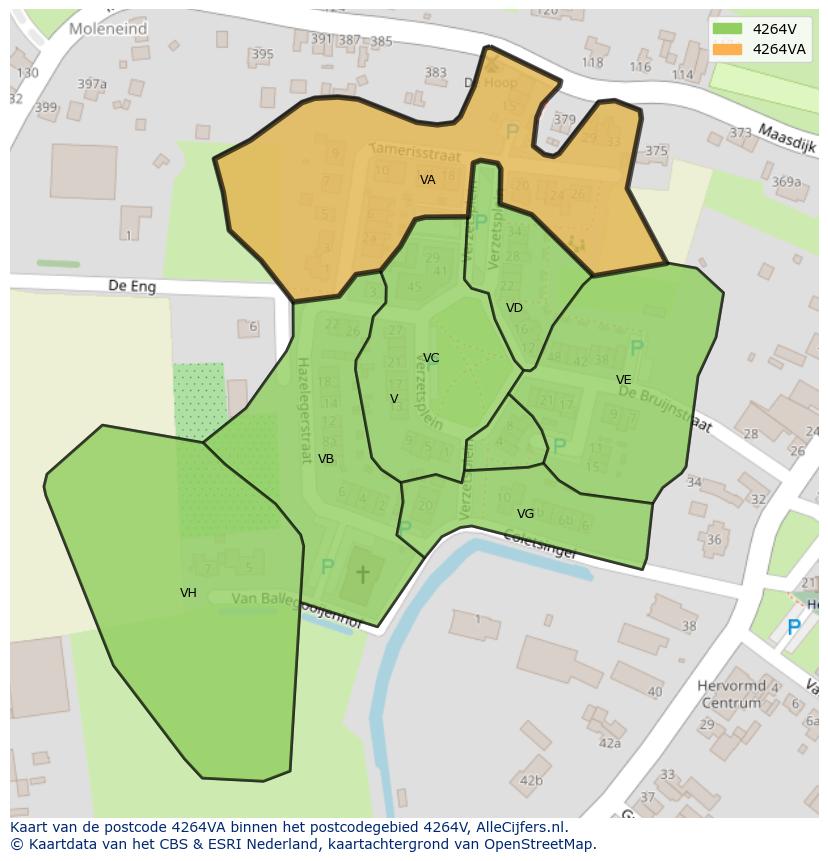 Afbeelding van het postcodegebied 4264 VA op de kaart.