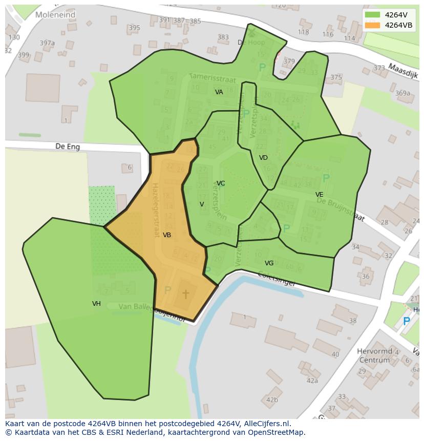 Afbeelding van het postcodegebied 4264 VB op de kaart.