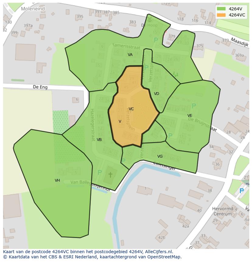 Afbeelding van het postcodegebied 4264 VC op de kaart.