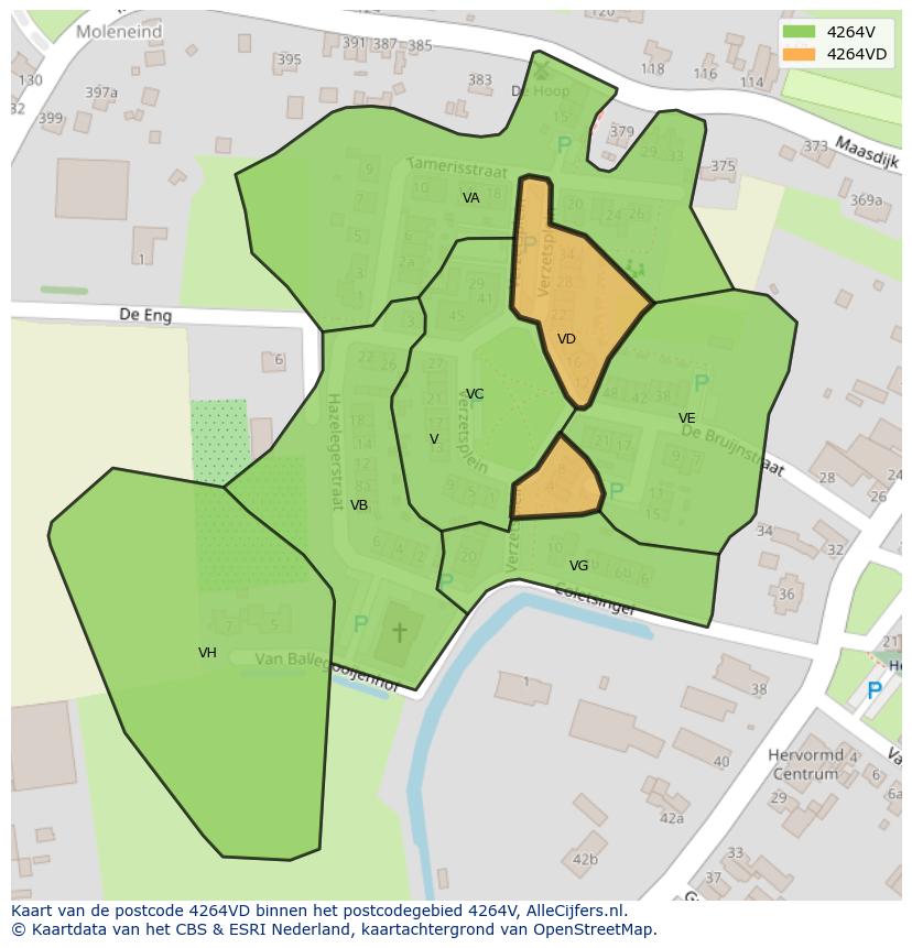 Afbeelding van het postcodegebied 4264 VD op de kaart.