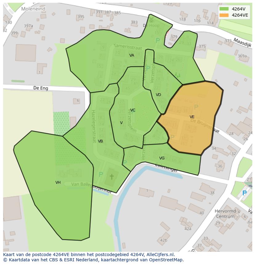 Afbeelding van het postcodegebied 4264 VE op de kaart.