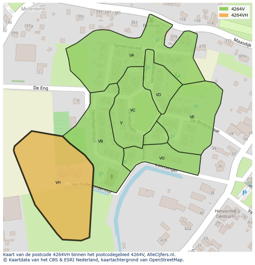 Afbeelding van het postcodegebied 4264 VH op de kaart.