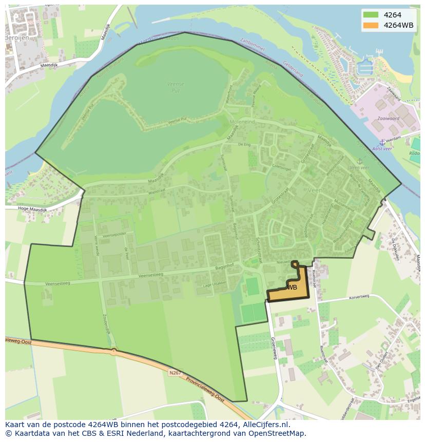 Afbeelding van het postcodegebied 4264 WB op de kaart.