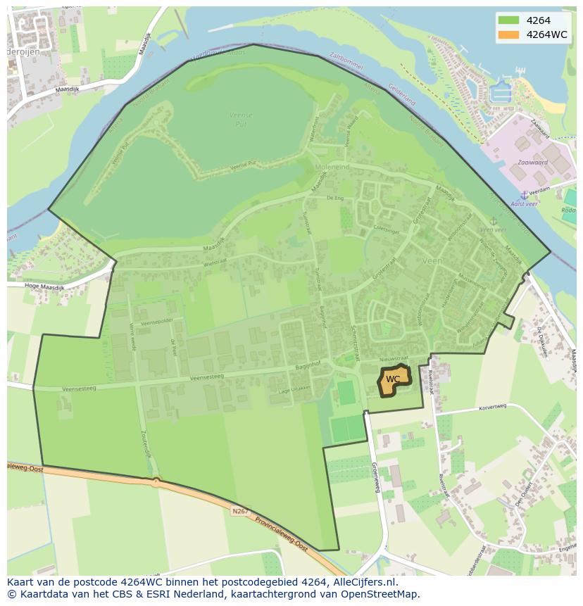 Afbeelding van het postcodegebied 4264 WC op de kaart.
